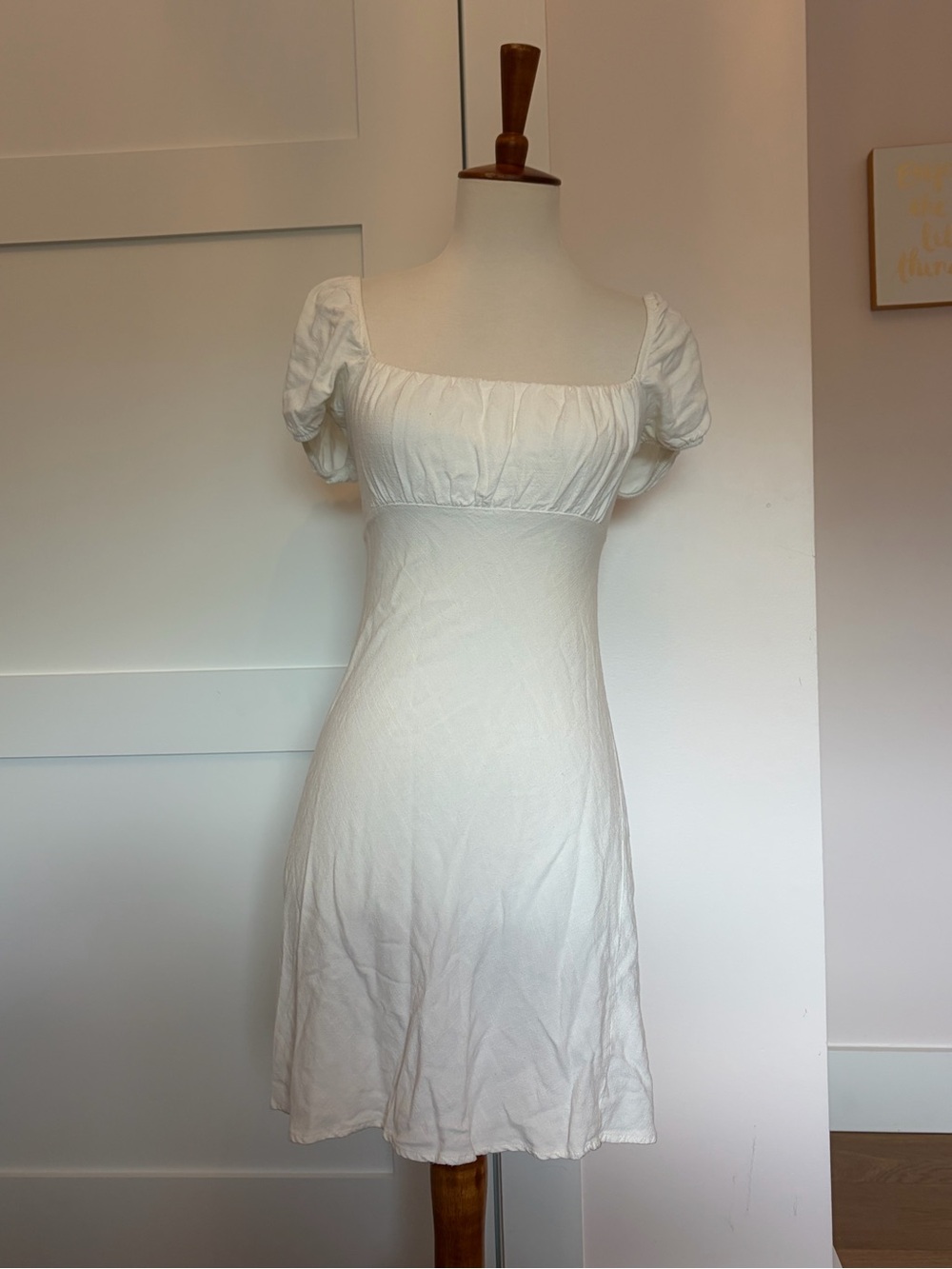 White Square-Neck Puff Sleeve Mini Dress